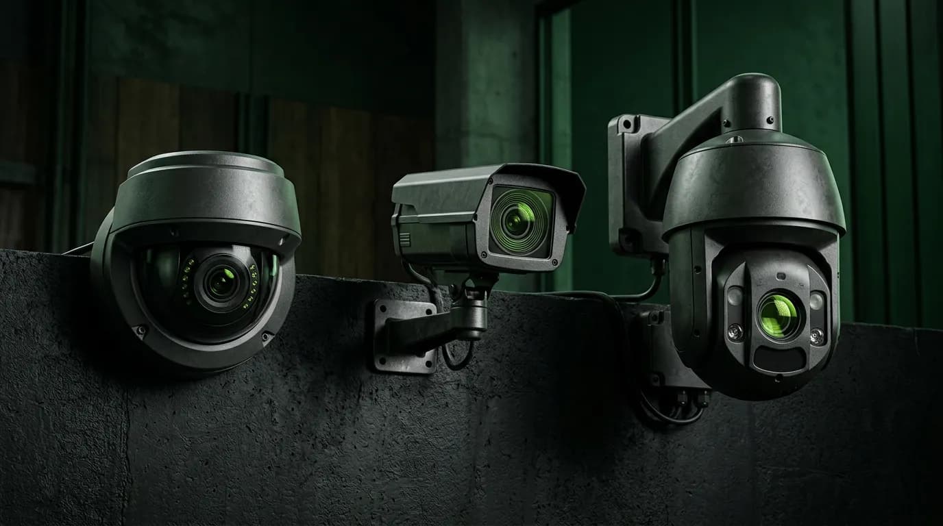 Caméras Hikvision et Dahua côte à côte sur établi d'atelier