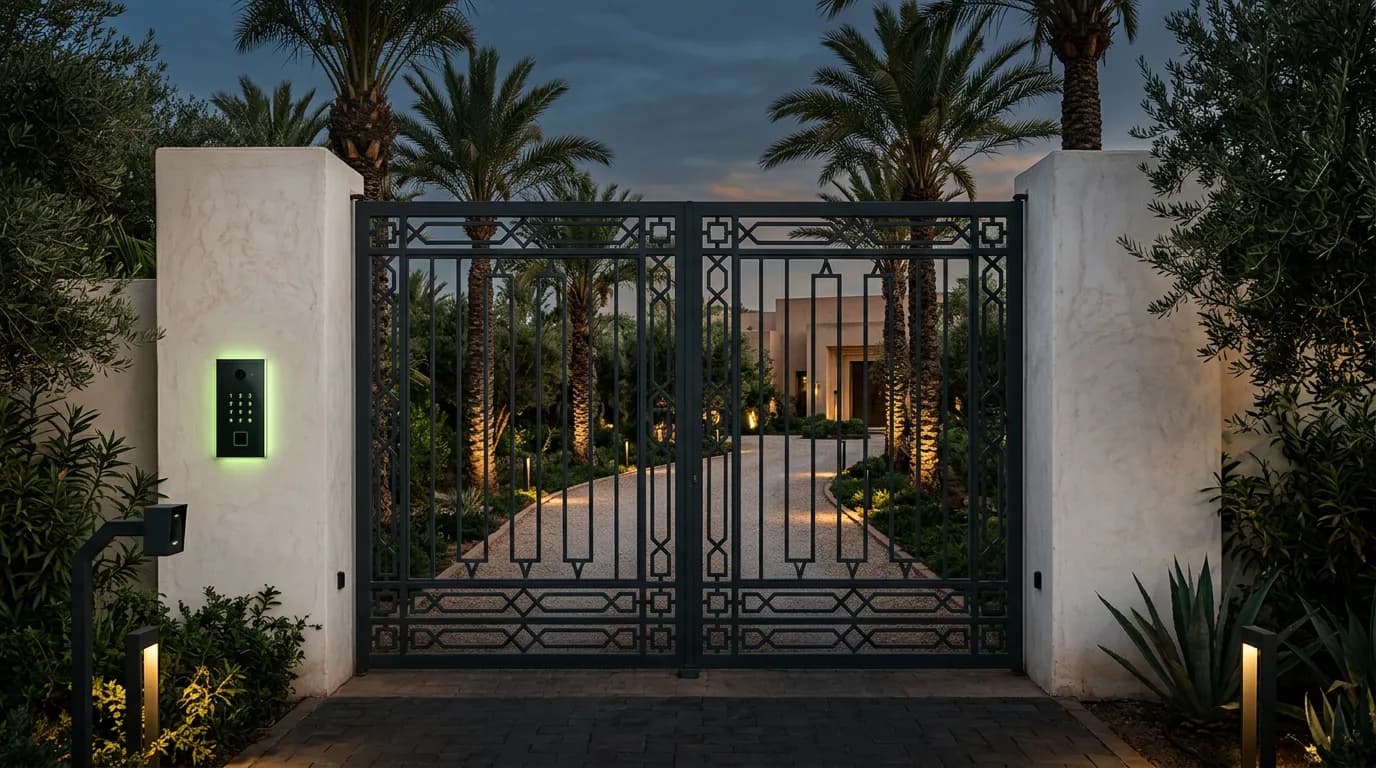 Visiophone connecté Dahua installé sur le portail d'une villa à Founty, Agadir