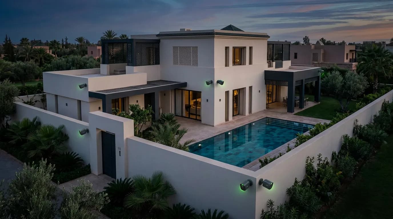 Installation extérieure de la caméra sur façade de villa à Agadir