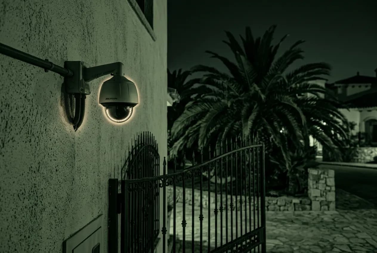 Image infrarouge noir et blanc d'un jardin de villa la nuit à Agadir