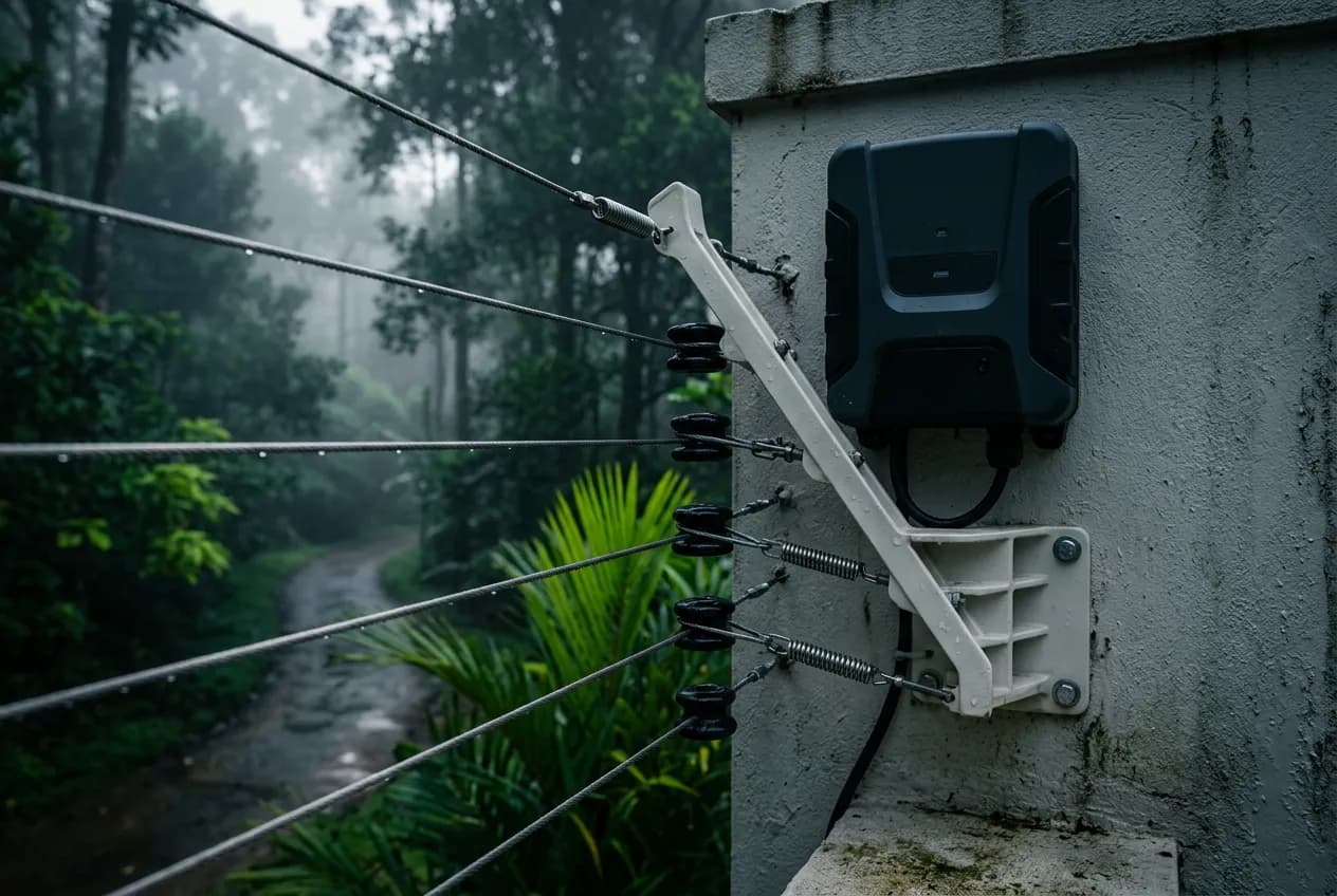 Clôture électrique périmétrique sur mur de villa au Maroc
